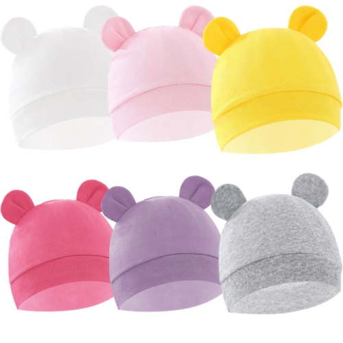 Uccdo 6 Pack Baby Soft Beanies Caps with Stand Ears, Newborn Baby Boys Girls Cotton Hats, 0-6 Months