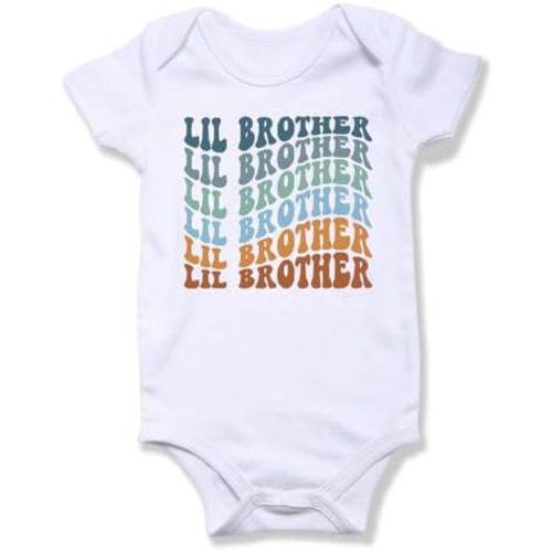 hrcfbk Little Brother Baby Bodysuit Retro Lil Brother Short Sleeve Vintage Sibling Romper Pregnancy Reveal Announcement