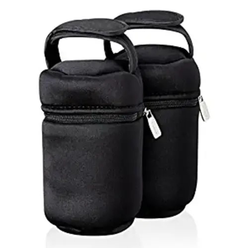 Tommee Tippee Insulated Bottle Bag and Bottle Cooler - Keeps Cold or Warm Bottles - 2 Count , Black - 2 Count (Pack of 1)
