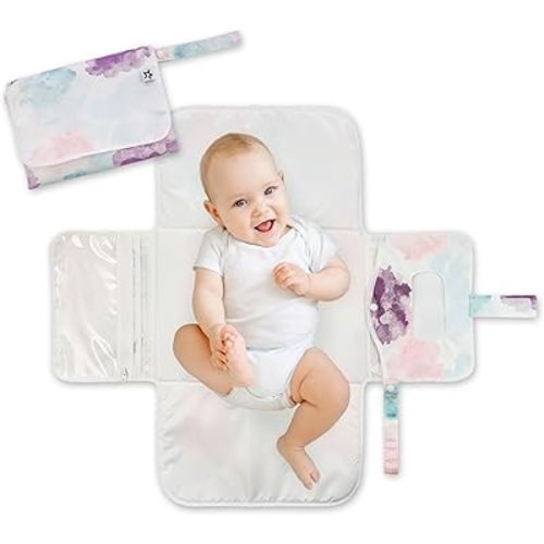 Tiny Twinkle Portable Diaper Changing Pad-Foldable Waterproof Changing Mat&Portable Changing Pad for Travel,Baby Changing Station with Smart Wipes Pocket&Storage (Cotton Candy)