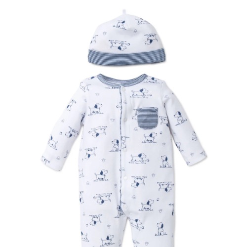 Puppy Toile Footed One-Piece And Hat