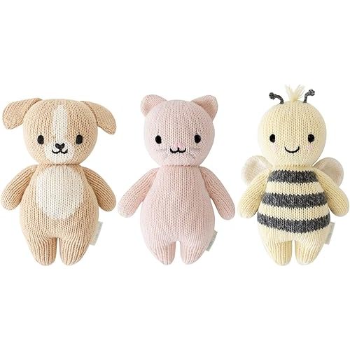 Cuddle + Kind Baby Animal Bundle - Puppy, Kitten(Blush), Bee - Set of 3 Lovingly Handcrafted, Fair Trade, Heirloom Quality
