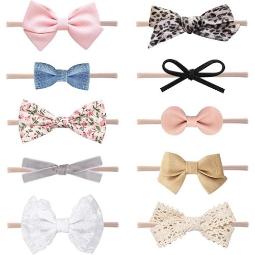 Baby Girl Headbands and Bows, Newborn Infant Toddler Nylon Hairbands Hair Accessories