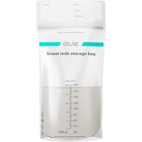 Elvie - Leak-Proof Breastmilk Storage Bags - Freeze and Warm Breast Milk - at Home or On The Go - Hygienic Double-Seal Zipper - Breastfeeding Essentials - 200 Count