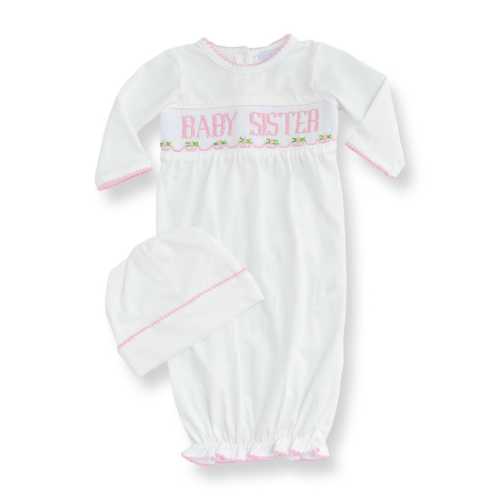 Baby Sister Smocked Gown and Hat Set