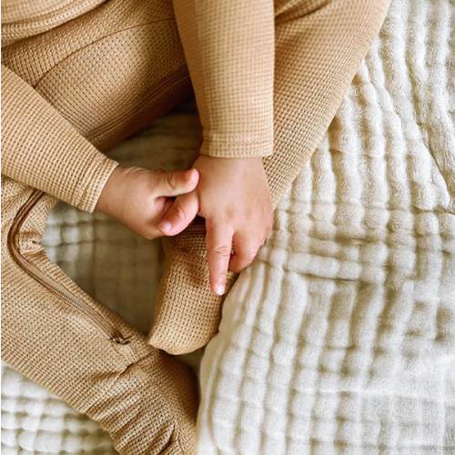 Waffle Convertible Pajamas - Latte