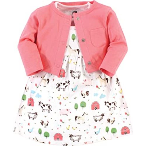Hudson Baby Baby Girls' Cotton Dress and Cardigan Set