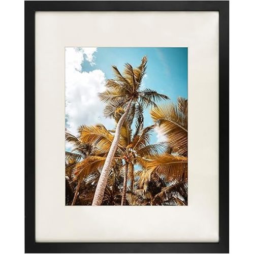 Frametory, 16x20 Black Picture Frame - Display Pictures 11x14 Photo with Ivory Color Mat - Wide Molding (16x20, Black)