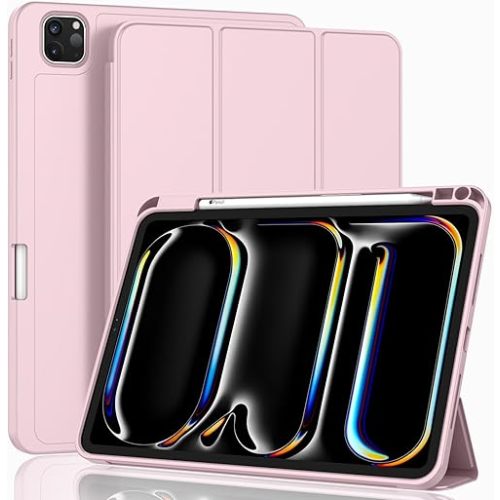 ZryXal iPad Pro 11 Inch Case (M5) 2025/ (M4) 2024 (Model: A2836/A2837/A3006), Trifold Stand Smart Cover with Pencil Holder and Soft TPU Back, Auto Wake/Sleep (Pink)