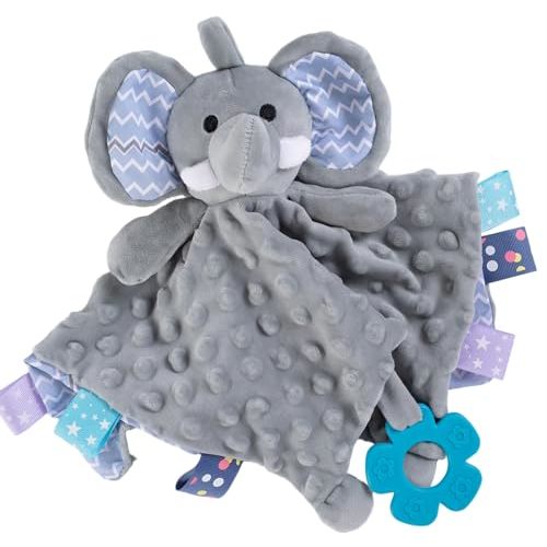 TOYTELLINI Soothe & Sense Soft Security Blanket for Babies - Security Blanket with Rattle, Teether, Bunny Elephant Security Blanket Baby Boy Girl Gift, Sensory Newborn Toys 0-6 Months (Grey Elephant)