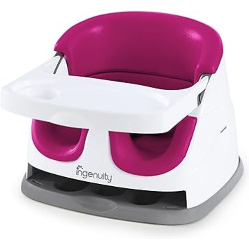 Ingenuity Baby Base 2-in-1 Booster Feeding and Floor Seat with Self-Storing Tray - Pink Flambe