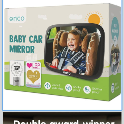 Onco Baby Car Mirror Rear Facing - Double Award-Winning Convex Car Mirror for Baby, 100% Shatterproof & Shakeproof with 360° Rotation, Newborn Essentials (9.6 x 6.9 in)
