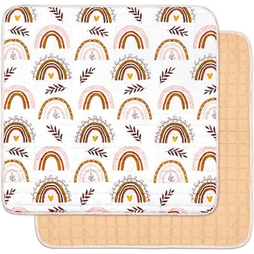 Pea Pod Baby Play Mats for Floor 50 x 50 x 1 inch Thick Playpen Baby Mat for Playing Ultra Soft Non-Slip Cushioned Crawling Mat Padding Foam Playmats for Babies and Toddlers Infants (Cute Rainbow)