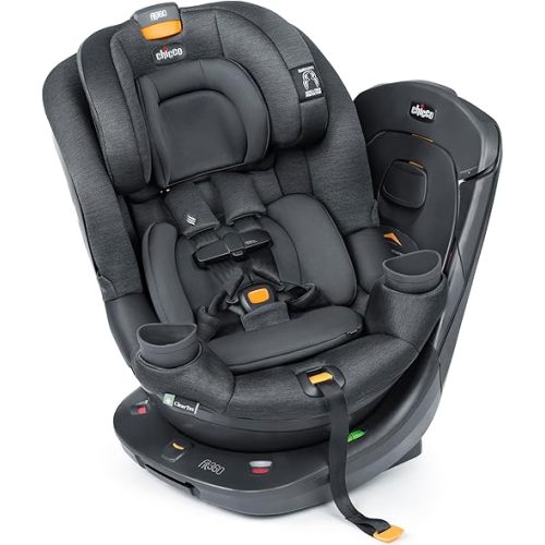 Chicco Fit360 ClearTex Rotating Convertible Car Seat with 360 Degree Rotation for Rear-Facing and Forward-Facing Usage, LeverLock Self-Tensioning Lock System | Slate/Grey