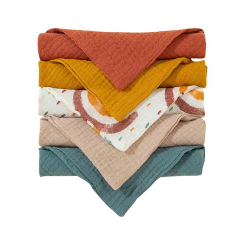 5-piece Baby Cotton Gauze Bib Set, Printed Baby Bib Set
