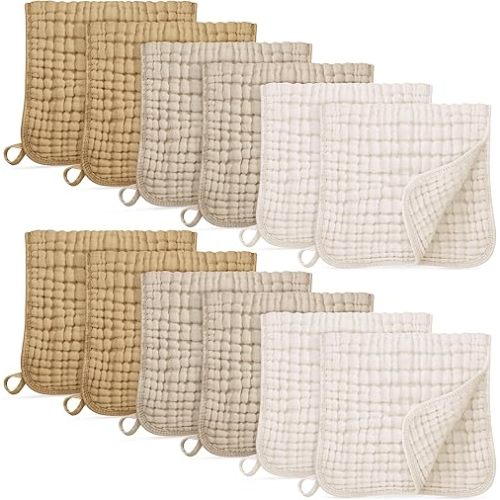 Muslin Burp Cloths for Baby 100% Cotton Burping Cloths for Boys Girls Large 20''X10'' Extra Soft and Absorbent 12 Pack - Gradient Khaki