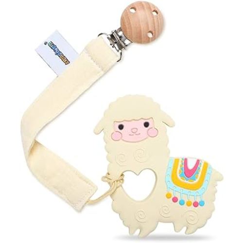 Baby Food Grade Silicone Teether Toy with Pacifier clip Holder,Teething Pain Relief Toys Gift Set for 3 Months+ Boys and Girls,Freezer Safe,BPA Free (Yellow Llama)