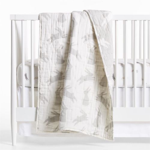 Grey Bunny Gauze Organic Cotton Baby Crib Quilt