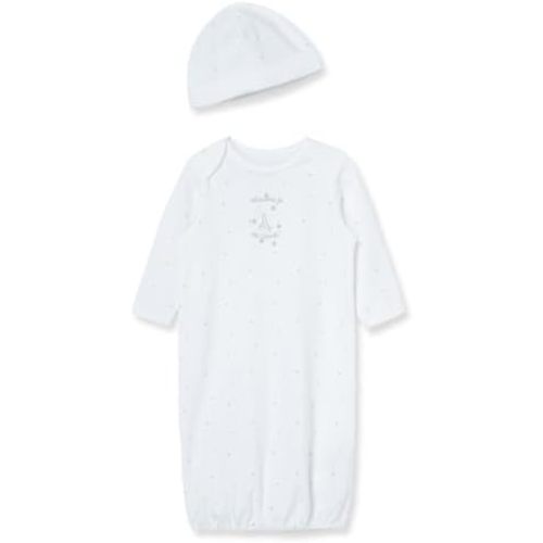 Little Me Clothes Baby Gender Neutral 2-Pc Nightgown and Cap Set 100% Cotton with Elastic Bottom, Baby Essentials,0-3 Months