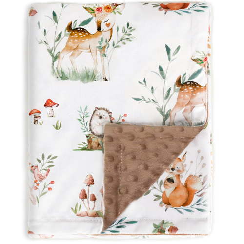 Baby Blankets for Unisex Boys Girls, Super Soft Nursery Minky Blankets with Baby deer Design and Dotted Fleece Backing, Printed Bed Throws Newborn