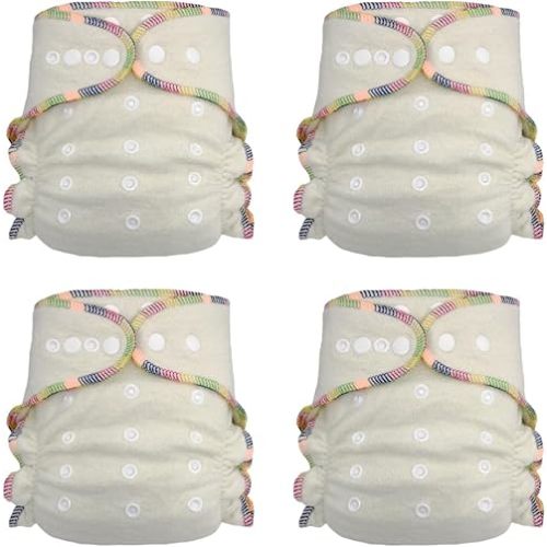 Overnight Hemp Fitted Cloth Diaper: Adjustable One-Size with Snap Buttons and 2 Cotton Hemp Inserts, Unisex Baby (4-Pack)