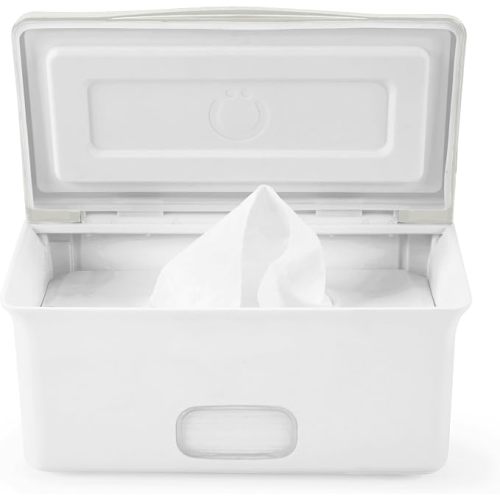 Ubbi Baby Wipes Dispenser with Weighted Plate, Oat | Rubber Seal Keeps Wipes Fresh, Non-Skid Feet, Holds Standard Pack of Wipes, Baby Changing Station Essential