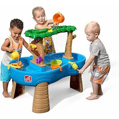 Step2 Tropical Rainforest Water Table, Kids Water and Sand Activity Sensory Playset, Summer Outdoor Toys, 13 Piece Water Toy Accessories, For Toddlers 1.5+ Years Old, Blue & Brown