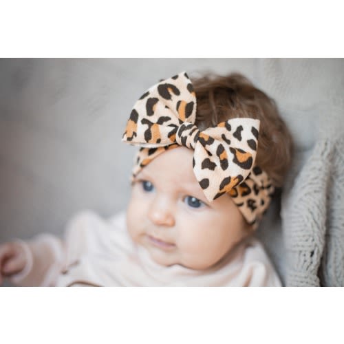 Baby Girl Bow Headband Baby Head Wrap for Newborn Soft Baby Bow Headband Cheetah Print Infant Bow Stretchy Baby Headwrap Bow for Baby Shower