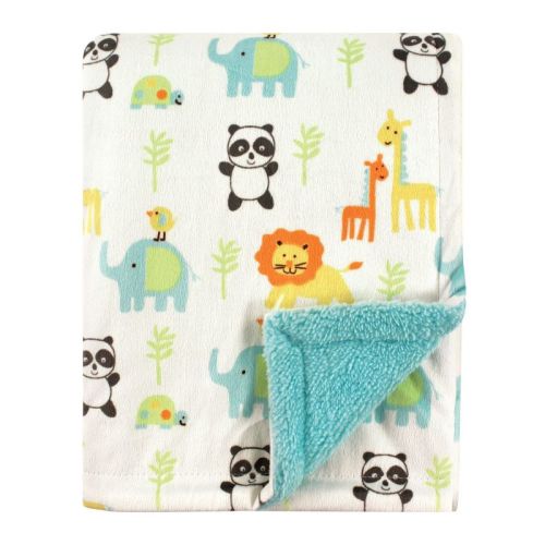 Luvable Friends Baby Plush Blanket with Faux Shearling Back, Neutral Animals, One Size