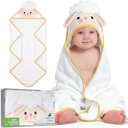 Mother's Choice Baby Towels 100% Organic Cotton Sheep Hooded Design, Oeko-TEX Certified, Ultra-Soft Absorbent Hooded Bath Towel for Newborn, Gender Neutral (Sheep)