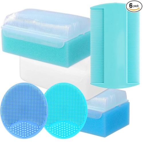 3-Step Cradle Cap Brush for Babies - Cradle Cap Treatment | Baby Sponge for Bathing | Baby Brush and Comb Set Newborn | Baby Comb & Scalp Scrubber (Set of 6)