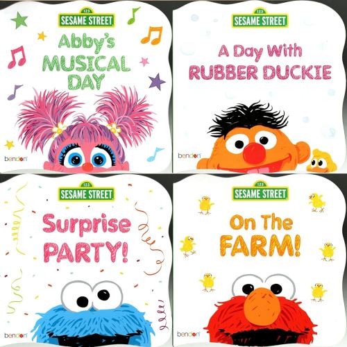 Sesame Street - Abby'y Musical Day, A Day with Rubber Duckle, Surprise Party and On the Farm - Children's Board Book (Set of 4 Books)