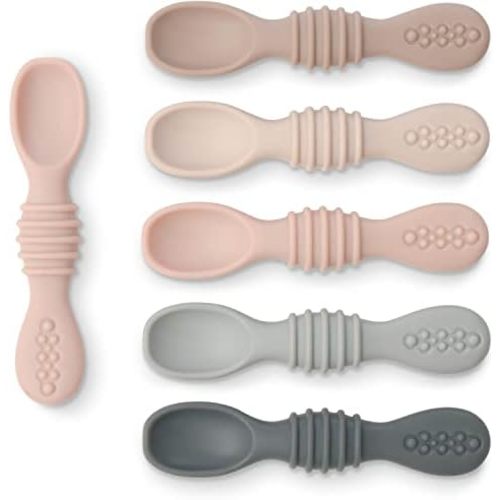 Silicone Baby Spoons Self Feeding (6 Pack)- First Stage Infant Spoons for Babies & Toddlers- Baby Led Weaning Shallow Spoons- Easy on Gums- 6 Months+ -Dishwasher Microwave Safe