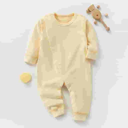 Ovbmpzd Cotton Toddler Boys Pajamas Plush Yellow Long Sleeve Pajamas Cozy Solid Baby Rompers Boys 0-3 Months