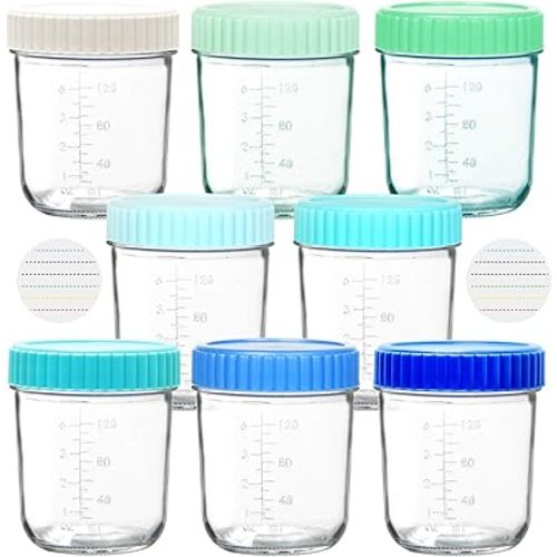 Youngever Glass Baby Food Storage, 6 Ounce Baby Food Glass Containers with Airtight Lids, Glass Jars with Lids (8 Coastal Colors)