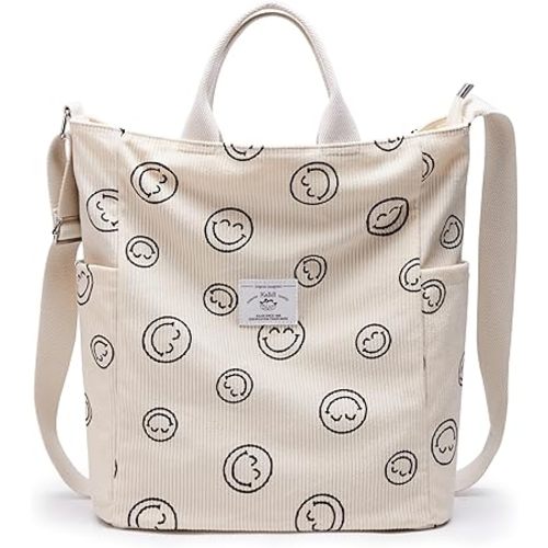 KALIDI Corduroy Tote Bag, Large Messenger Bag Shoulder Hobo Anti Splash Crossbody Zipper Bag Casual Work Shopping Women