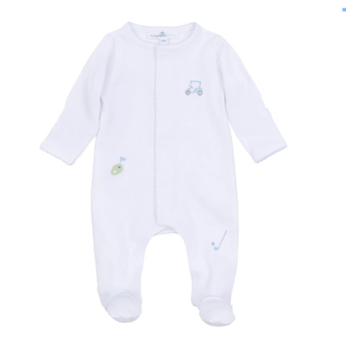 Tiny Tee Time Embroidered Footie - Light Blue