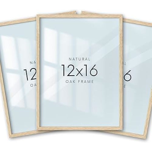 12x16in Oak Wood Picture Frame Set of 3,12"x16" Beige Minimalist Wooden Poster Frames,Natural Solid Wood Picture Frame for Wall Art,Photos,Prints
