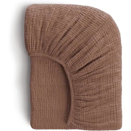 Muslin Crib Sheets, 100% Organic Cotton, Breathable and Ultra-Soft, Standard Crib Sheet Mattress (28"x 52") for Girls and Boys, Neutral Fitted Baby Crib Sheet (Brown)