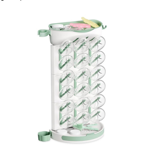 Momcozy DIY Larger Bottle Drying Rack for 18 Bottles, Space Saving Countertop Vertical Rack with Brushes Holder, Detachable Travel Bottle Rack for Baby Accessories & Pump Parts