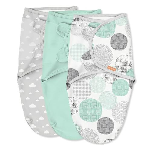 SwaddleMe by Ingenuity Original Swaddle, 100% Cotton, Improves Sleep & Calms Startle Reflex, 0-3 Months, 3-Pack - Floating Geo