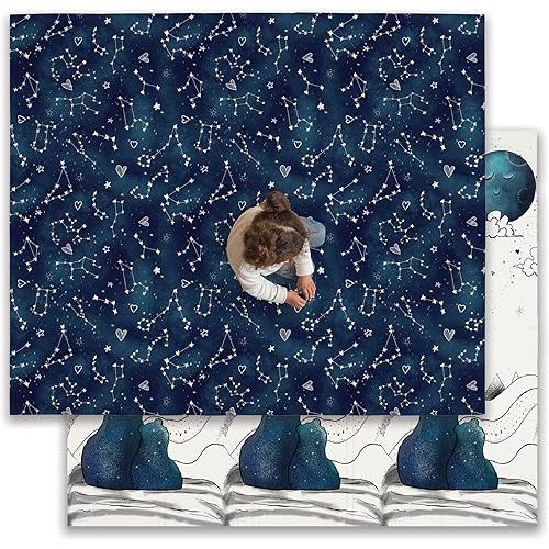 JumpOff Jo Baby Play Mat - Large Folding Foam Play Mat for Infants, Babies, Toddlers, Waterproof, Double-Sided (70" x 59") - Galaxy Bears