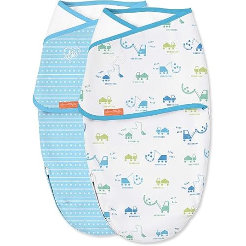 SwaddleMe Luxe Whisper Quiet Swaddle – Size Small/Medium, 0-3 Months, 2-Pack (Building Blocks) Extra-Soft Newborn Swaddle Wrap With Silent Fabric Closure and Bottom Zipper for Diaper Changes