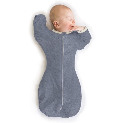 SwaddleDesigns Transitional Swaddle Sack, Arms Up Half-Length Sleeves & Mitten Cuffs, Swaddle for Newborn Transition to Baby Sleep Sack Wearable Blanket, Medium, 3-6 Month, 14-21 lb, Heathered Denim