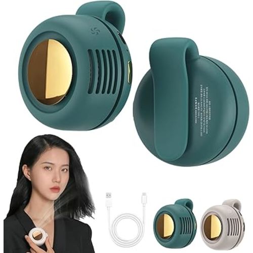 Portable Silent Mini Bladeless Fan Clip On, 3-Speed Clip-on Fan for Shirt and Waist, 360° Rotatable Hands-Free Cooling for Outdoor, Office & Travel (Green)