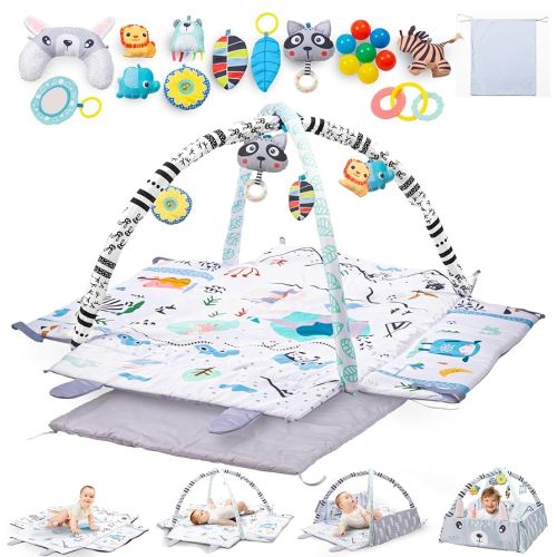 Baby Play Mat Tummy Time with Extra Mat - Baby Play Mats for Floor Activity Gym with Toys, Washable Tummy Time Mat Girl & Boy, Floor Play Mat for Babies 0 6 Months+, 43.7 x 39.8 x 20.5 Inches