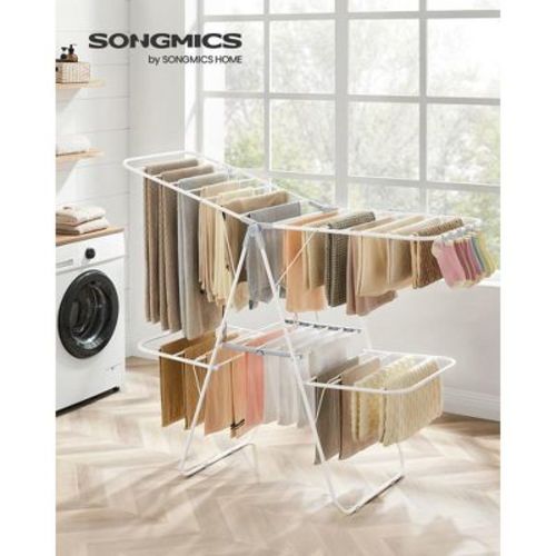 Clothes Drying Rack Foldable 2-Level Laundry Drying Rack, Free-Standing Large Drying Rack with Height-Adjustable Wings