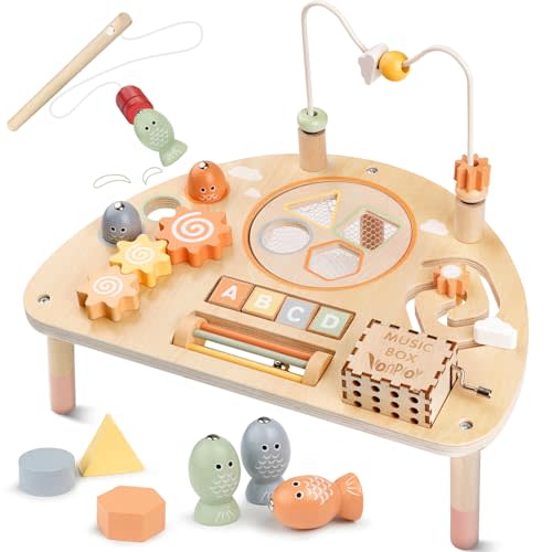 Activity Table for 1 Year Old, Montessori Toys for 1 2 Year Old Girls Boy Gifts, 8 in 1 Wooden Sensory Play Table for Toddler 1-3, Learning Toys for Baby 12-18 Months 1st Christmas Birthday Gifts