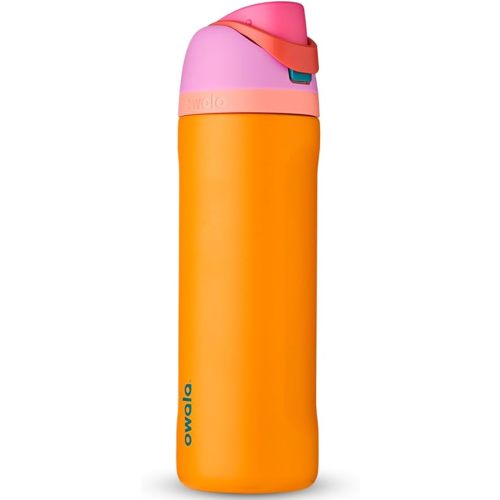Owala FreeSip Insulated Stainless Steel Water Bottle with Straw for Sports and Travel, BPA-Free, 24-oz, Orchid/Orange (Tropical)