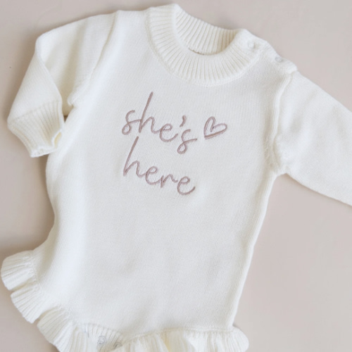She's Here Frill Knit Romper - Cloud